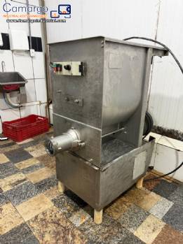 Stainless steel meat grinder with size 98 opening.